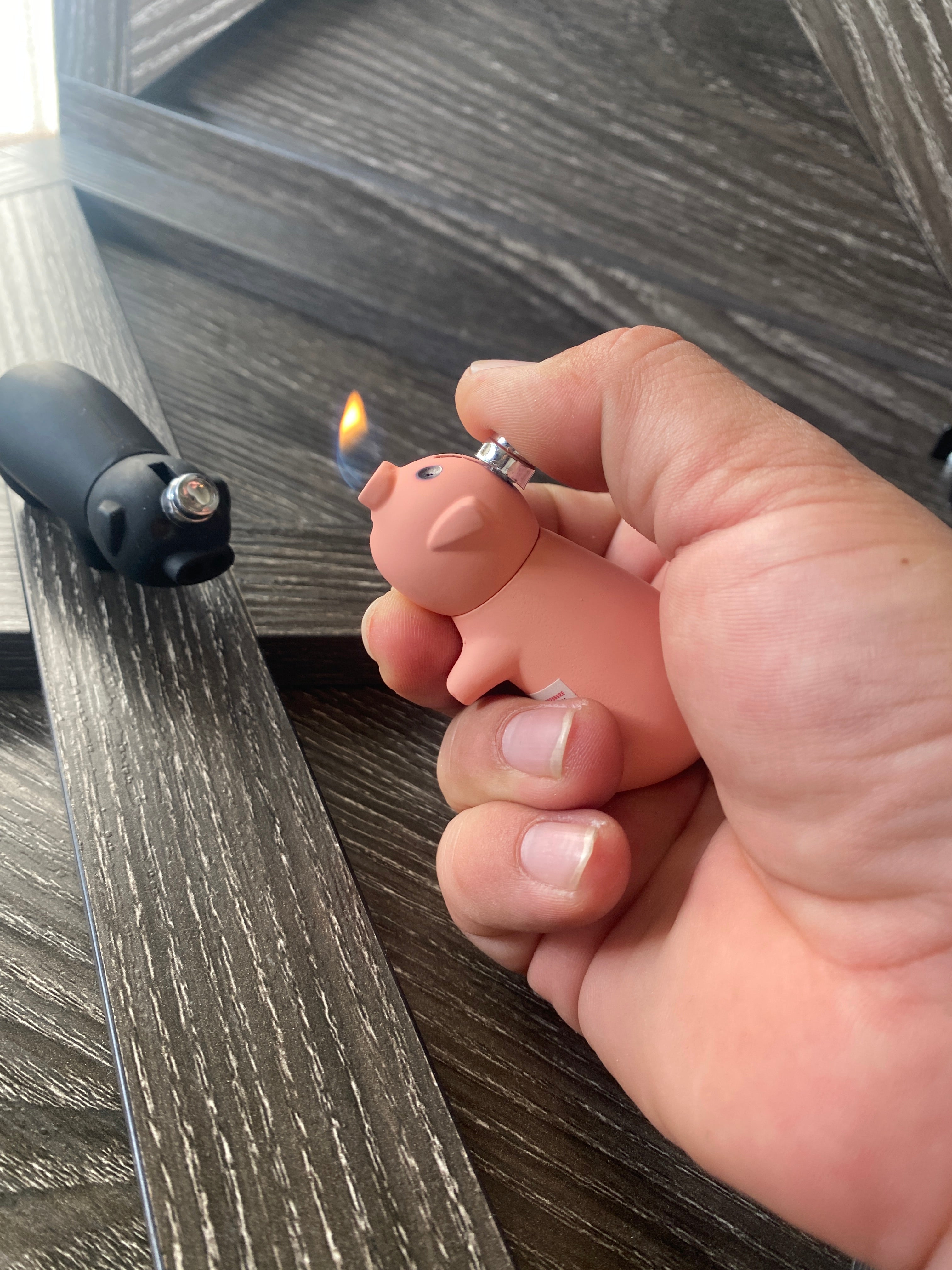 Pink & Black Collectable Piggy Torch Lighter